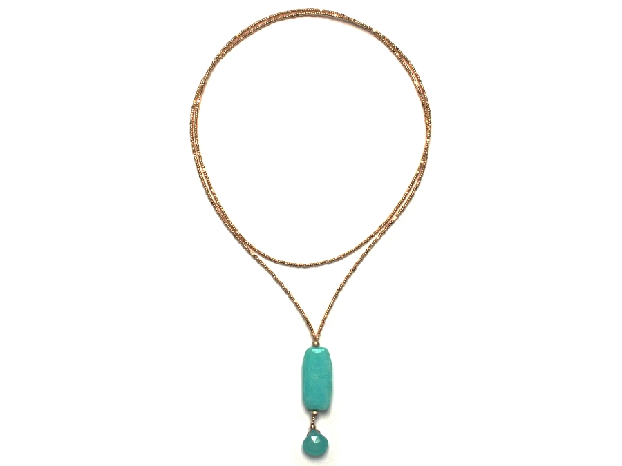30 inch gold-plated crystal 'charlotte' bead, chalcedony & peruvian opal nugget neckpiece with 10k gold mini-niggets   $220.00   item 10-146 