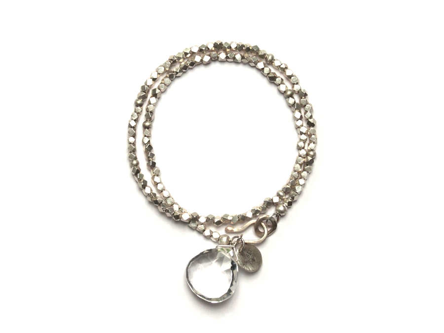 double wrap silver bead & rock crystal briolette bracelet   $160.00   item 10-148 