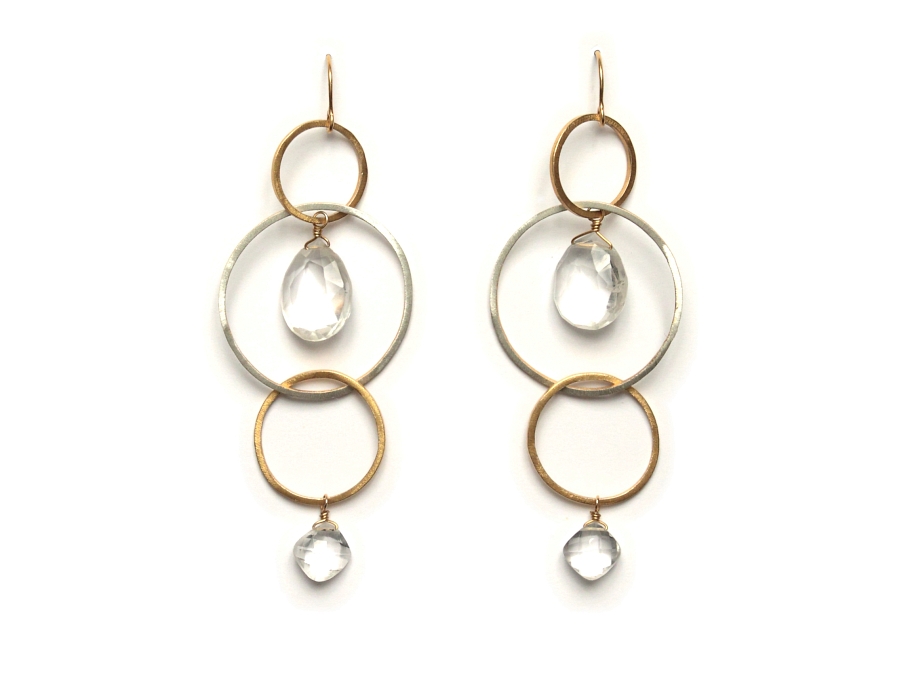 sterling triple link & rock crystal earrings with gold plating   $210.00   item 10-152 