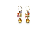 multicolour dangle earrings on gold with citrine briolettes   $95.00   item 04-006 