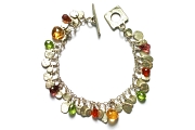 silver mini-disc, peridot, pink tourmaline, citrine & spessertine garnet briolette charm bracelet   $295.00   item 04-170 