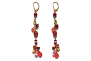 gold mini-disc, ruby, fire opal, pink tourmaline, spessertine garnet, rhodonite & pink zircon gypsy earrings   $295.00   item 04-178 