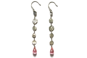 silver mini-disc dangle earrings with pink zircon briolettes   $120.00   item 04-187 