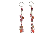 silver mini-disc, ruby, fire opal, pink tourmaline, spessertine garnet, rhodonite & pink zircon gypsy earrings   $195.00   item 04-403 