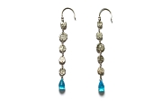 silver mini-disc & blue zircon briolette earrings   $120.00   item 04-427 