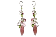 muscovite, pink aquamarine, rose quartz, pink tourmaline, prehnite & peridot 'gypsy' earrings   $240.00   item 05-019 