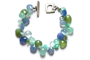 chalcedony, peruvian opal, aquamarine, calcite & peridot mixed briolette bracelet   $275.00   item 05-027 