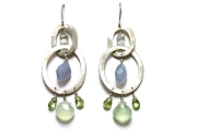 silver oval, prehnite, chalcedony & peridot link earrings   $275.00   item 05-034 