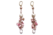 freshwater pearl, pink jade, rose quartz, pink aquamarine, morganite & pink tourmaline on gold gypsy earrings   $295.00   item 05-129 