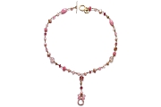pink aquamarine, freshwater pearl, pink jade, pink chalcedony, rose quartz, gold mini-nugget & pink tourmaline Y neckpiece   $380.00   item 05-132 