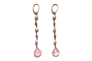 pink chalcedony, pink freshwater pearls & gold mini-nugget long dangle earrings   $200.00   item 05-133 