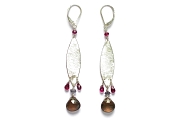 large flat silver marquis, garnet, iolite & smoky quartz earrings   $165.00   item 06-115 