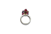 thin silver ring with garnet, iolite & smoky quartz cluster   $95.00   item 06-135 