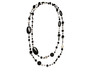 silver disc, silver nugget, onyx, cz, jet & black spinel 60 inch neckpiece   $450.00   item 06-220 