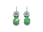 chrysophase, turquoise & silver indian flower earrings   $195.00   item 07-101 