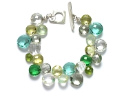 rock crystal, prehnite, green amethyst, lemon quartz, hydrothermal quartz & peridot coin briolette bracelet   $295.00   item 07-146 