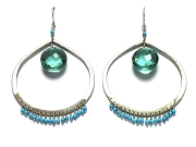 large handcrafted silver drop earrings with turquoise & hydrothermal quartz   $240.00   item 07-150 