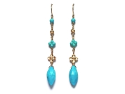 turquoise, 10K gold mini-nugget & indian flower charm earrings   $240.00   item 07-152 
