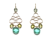 super-fancy 10K gold circle & green amethyst, lemon quartz & hydrothermal quartz drop earrings   $495.00   item 07-159 