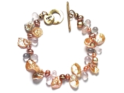 peach keishi pearl, freshwater pearl & rose quartz bracelet with 10K glasp   $195.00   item 07-166 