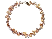 peach keishi pearl, freshwater pearl & rose quartz neckpiece with 10K glasp   $295.00   item 07-167 