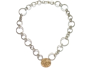 silver interlink & extra-large 10K gold disc neckpiece   $495.00   item 07-227 