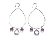 large hammered open drop & pink amethyst briolette earrings   $220.00   item 09-123 