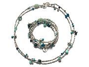 quintuple wrap blues, aquas & silver 'woven' bracelet (also a neckpiece)   $340.00   item 10-100 
