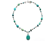 blues, aquas & silver dot neckpiece   $210.00   item 10-101 