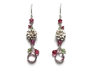cast silver dahlia, peridot, pink sapphire, tourmaline & quart dangle earrings   $220.00   item 10-112 