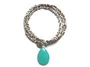 triple-wrap silver faceted bead & large smooth aqua chalcedony briolette bracelet (also a neckpiece)   $195.00   item 10-118 