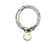 double wrap silver & rainbow moonstone bracelet with large silver disc   $240.00   item 10-128 